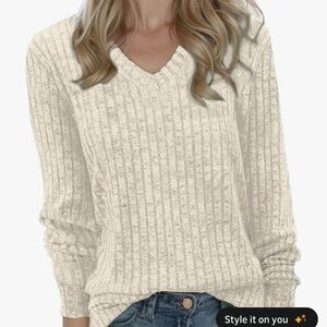 Elegant Cream V-Neck Sweater for Women